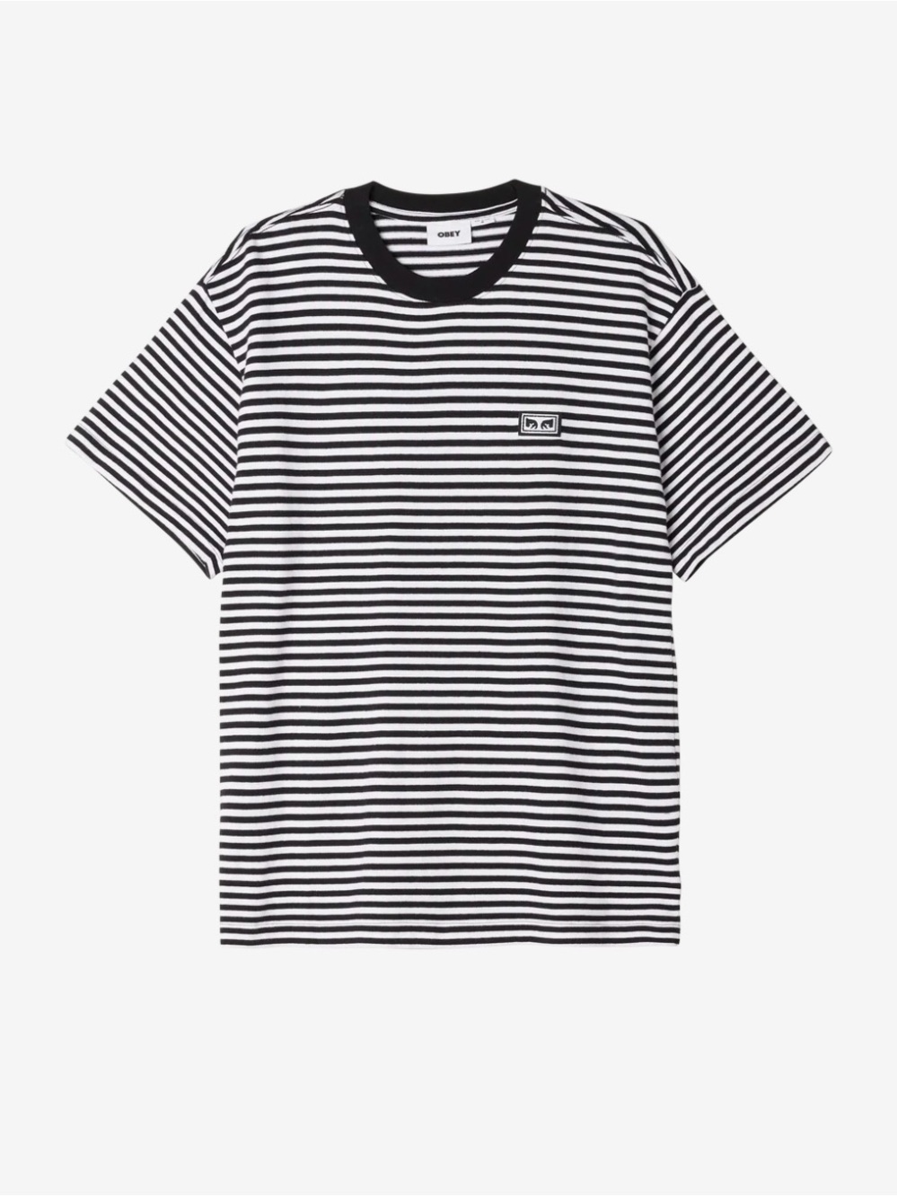 Obey Black & White Striped Crew Neck Tee
